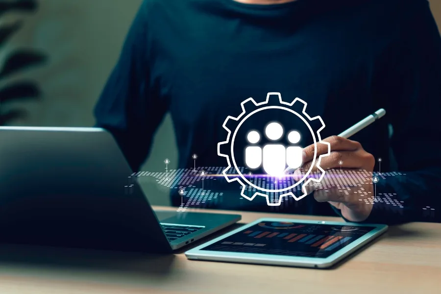 A stylised image of someone using AI sales coaching platform